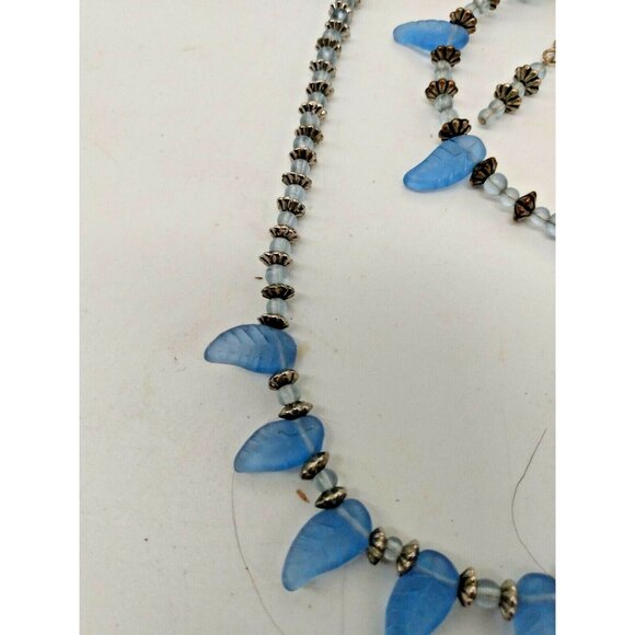 Handstrung Parure Ice Blue Acrylic Necklace, Bracelet & Earrings Set  Metal Bead - Picture 9 of 12
